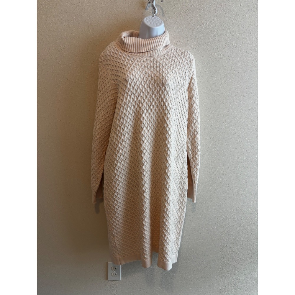Eloquii Sweater Dress 14/16 Pink Honeycomb Knit Turtleneck Midi Long Sleeve
